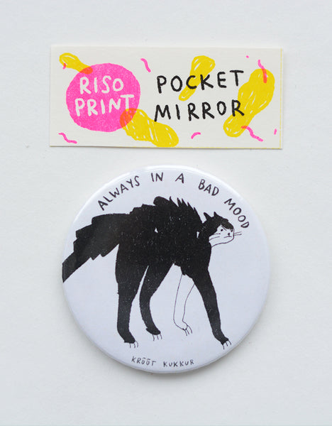 "always in a bad mood" riso print pocket mirror